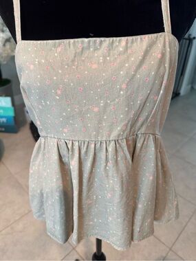 Davi & Dani Spaghetti Strap Top with Pink Ditsy Print
